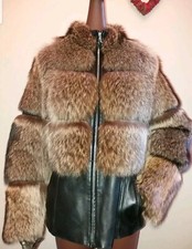 Magnifique veste en cuir et fourrure, taille 38-40