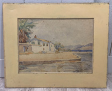 Aquarelle originale signée impressionniste Paysage Marin  Bretagne,pays basque ?