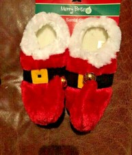 NWT KID'S SANTA SLIPPERS WITH BELLS ON TOES SIZE M (13-1)