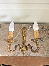 Ancien Applique Murale Laiton Doré Style Louis XV France