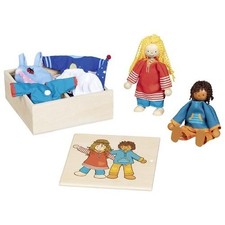 Poupées flexibles en bois  à habiller - 6 tenues interchangeables dans une boite