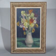 Vintage French Oil Painting “The Bouquet”, Flowers Iris Spring, Signed Balletti