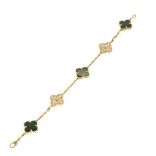 VAN CLEEF & ARPELS - Bracelet Vintage Alhambra 5 motifs, or, diamants et malachi