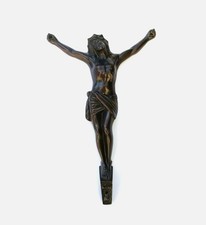 Corpus du Christ ancien bronze signé JS 25 cm Antique bronze Jesus crucifix