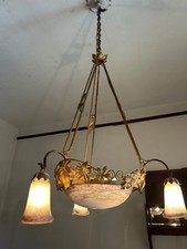 Lustre ancien en pâte de verre, signé Noverdy France
