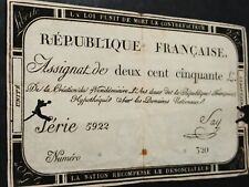 ASSIGNAT deux cent cinquante Livres: l'an 2 série 5922 République Française.