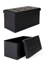 Tabouret Pliable en Similicuir Cube Coffre de Rangement 76x38x38 cm Noir