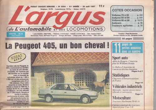 Argus 3054 peugeot - n°3054, 405