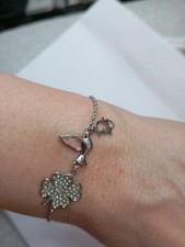 Dior Vintage 3 Charms Silver Chain Bracelet Rose De Vent ? Authentic 