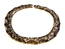 Bijou alliage doré collier collerette maille plate avec motifs  necklace