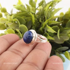 Argent Sterling Naturel Lapis Lazuli Semptembre Naissance Femme Bague Solitaire