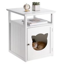 Table de nuit chevet avec niche pour chat en MDF lasuré blanc