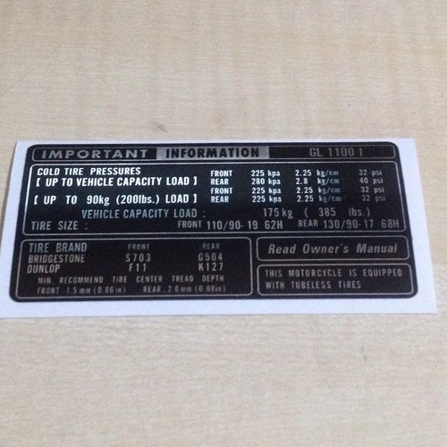Gl1100 tire info decal - gl1100,