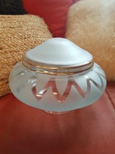 GLOBE VERRE OPAQUE BLEU AVEC LISERET OR ABAT JOUR OPALINE LUSTRE LAMPE VINTAGE 