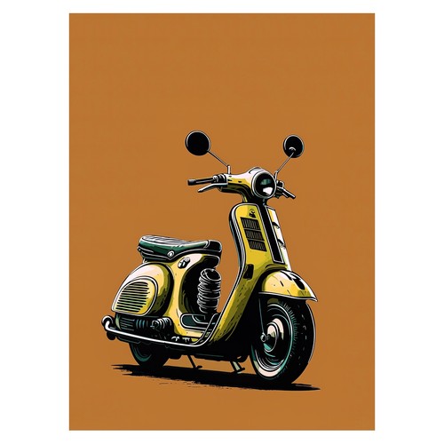 Affiche rétro scooter - rétro, jaune