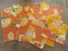 Lot 12 serviette de table vintage années 70 orange à fleurs 47 x 43 cm