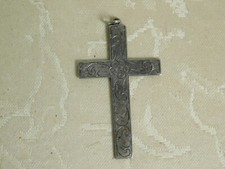 Pendentif Vintage Art Nouveau Ciselé Croix En Argent 835