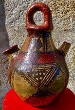 Ideqqi berbère kabyle ancienne Gargoulette terre cuite peinte décor ethnique N11