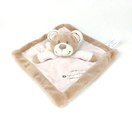 Doudou ours plat rose marron