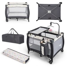 3 en 1 Lit Parapluie Bébé avec Matelas & Table à Langer Lit Bébé Evolutif avec