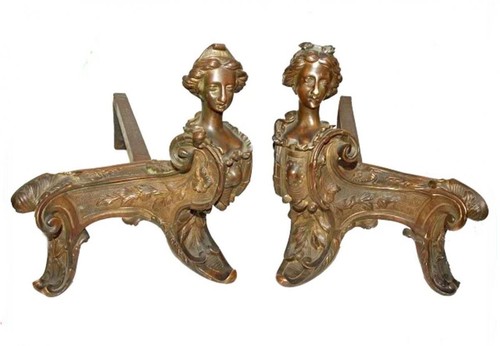 Paire chenets bronze - chenets,