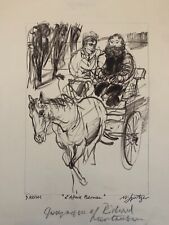 Wilhelm FRITZEL 1870-1943 Encre Portrait Charrette Calèche Ferme Cheval Dédicace