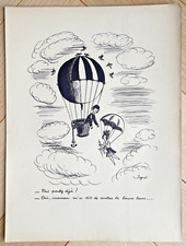 Peynet Gravure humoristique mongolfier vous partez déjà?  les amoureux de Peynet