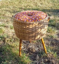 Table Panier Couture Osier Rotin Vintage - Mercerie Ancienne