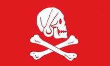 DRAPEAU PIRATE HENRY AVERY ROUGE 150x90cm - DRAPEAU CORSAIRE TÊTE DE MORT 90 x 1