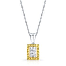 18K or Jaune Saphir Diamant Rectangle Pendentif Collier Femmes Coupe Ronde