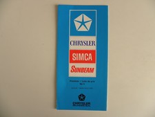 Petite brochure tarifs CHRYSLER / SIMCA / SUNBEAM Suisse du 03 / 72 Matra