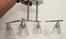 Suspension 4 feux années 80 métal chromé et verre