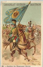 Chromo Guérin Boutron Drapeaux et étendards 28 Louis XV Guidon royal soldat