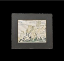 Tableau ancien aquarelle paysage les Baux De Provence signé Jacqueline Body
