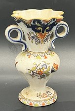 Vase cornet à deux anses faïence décor Rouen polychrome XIXème