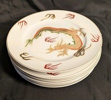 6 Assiettes à Dessert en Porcelaine fine du Japon, Kutani, Dragon doré, 18 cm