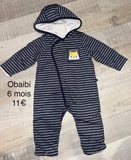 Obaibi Okaidi 6  MOIS Garçon :  Combinaison Molleton Rayée Gris Bleu TBE
