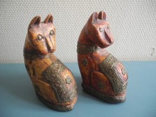 statuettes chats bois laiton