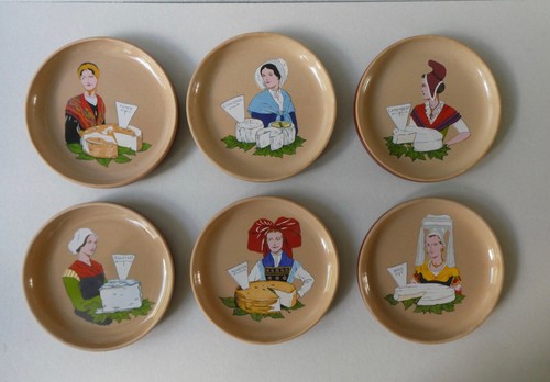 Assiettes grès décor - 6, grès,