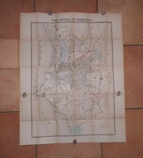Ancien Plan Général de Marseille 1860 en couleur   70 x 55 cm
