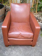 Ancien Fauteuil Club en Simili cuir ou Skaï Marron  1940 1950 - étiquette G.D.F.