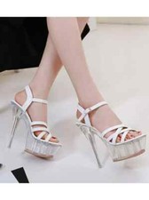 Sandales Élégantes À Talons En Cuir Synthétique Transparent Blanc 15 CM 1219