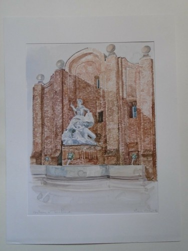 Aquarelle originale fontaine - aquarelle,