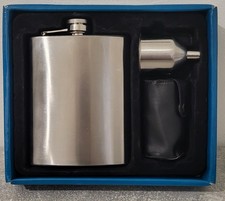 Coffret Flasque Inox 7oz alcool avec entonnoir et 4 verres Dans Etui Cuir Neuf 