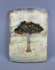 Tuile Sculpture Terre Cuite Maiolica Peinture Arbre Signé Cianiolo