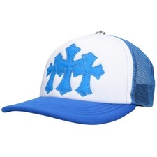 Chrome Hearts 3 Cemetery Leather Patch Mesh Cap blue OS NEW