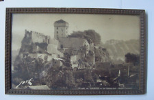 LOURDES, CHATEAU-FORT - CADRE BOIS AVEC IMAGE SOUS VERRE ET ACCROCHE 31 x 19 cm.