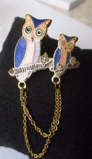 Broche couleur or hibou chouette en émail cloisonné  bijou rétro collection 567