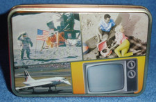 Ancienne Boîte en Fer avec Photos des Inventions du Siècle, Concorde, Télévision