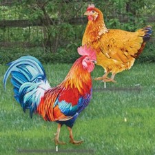 Piquets De Jardin En Métal Réalistes De Poule Et Coq De La Ferme Du Pays